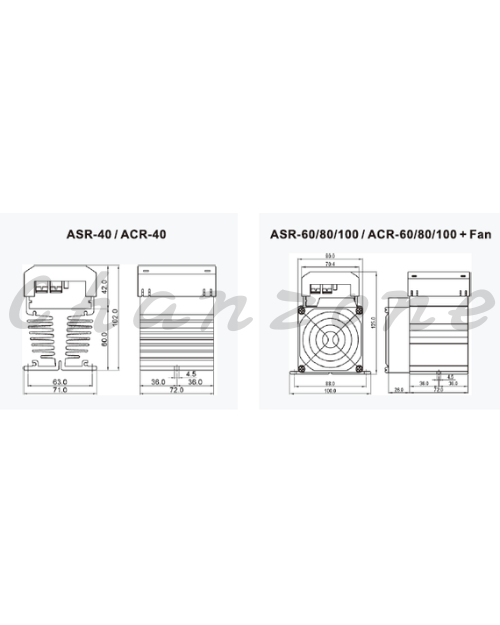 陽明電機 ACR-LA系列-高壓型/線性控制SCR(含風扇) 單相加強散熱型固態模組 ACR-80/100LAH+