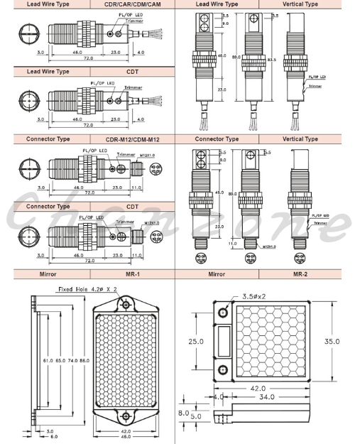 陽明電機 M18系列-直接反射式/M12接頭型 圓型光電傳感器 CDR-30X-M12