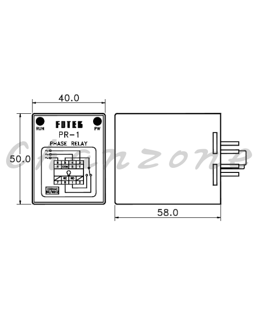 陽明電機 PR系列-40*50mm盤內式 欠逆相保護器 PR-1-□□□V
