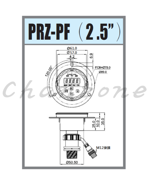 陽明電機 PRZ系列-2.5吋盤面型 盤面數位壓力表 PRZ-PF-□□ series
