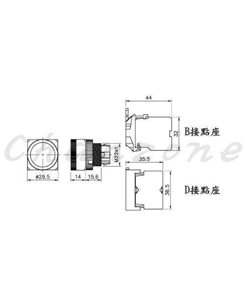 山河電機 ø22-SHD系列/金屬固定圈接點座B型、D型共用 自動復歸按鈕開關 SHDB-221G/223G/226G/228G