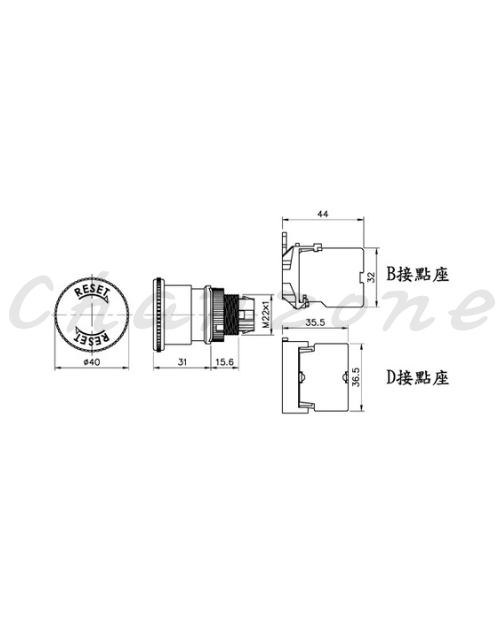 山河電機 ø22-SHD系列/金屬固定圈接點座B型、D型共用 連鎖/拍拉開關 SHDF-221G/224G