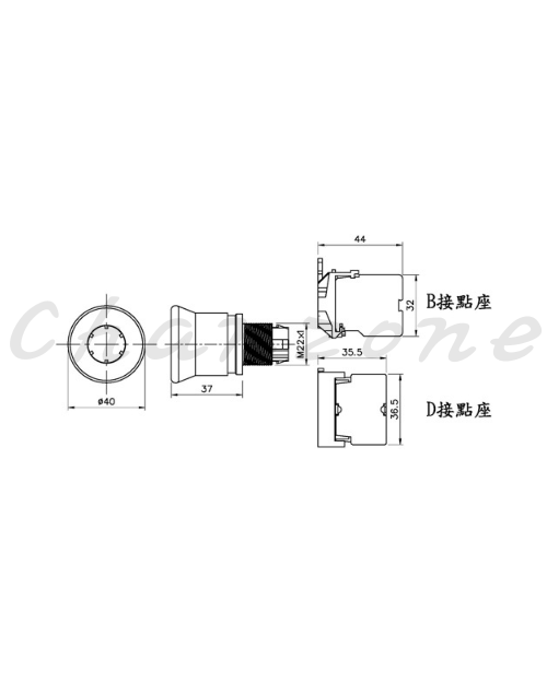 山河電機 ø22-SHD系列/金屬固定圈接點座B型、D型共用 強制斷開連鎖開關 SHDIF-226G/SHDF-226G
