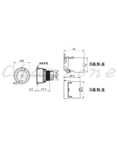 山河電機 ø30-SHB/SHD系列 平面平形/錐型信號燈 SHBP-301P/SHBP-307P/SHDP-301P/SHDP-307P