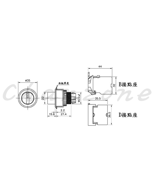 山河電機 ø30-SHB/SHD系列 平面短柄/長柄切替開關 SHBS-301P/SHBS-302P/SHDS-301P/SHDS-302P