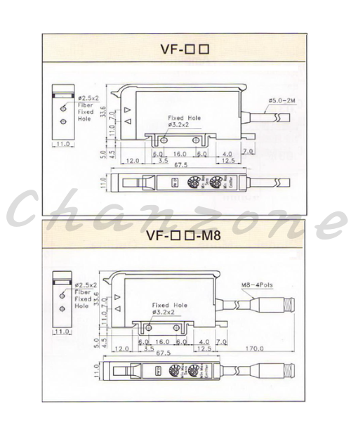陽明電機 mF&FF系列-VR設定/M8接頭型 光纖式光電傳感器 VF-06RP-M8
